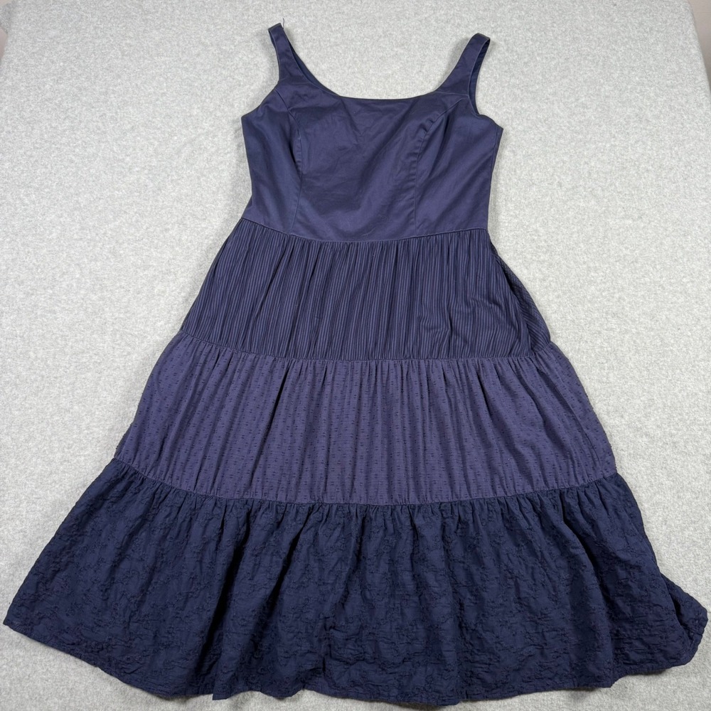 Isaac Mizrahi Navy Tiered Mixed Texture Eyelet Midi Dress 10 Coastal Cowgirl